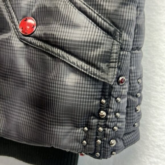 Cruel Girl Plaid Puffer Vest with Studded Embellishments Gray Size M - Picture 11 of 14